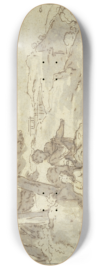 Abraham Genoels II - In einer Landschaft sitzen unter einer Baumgruppe zwei antike Figuren 8.25 inch art skate deck
