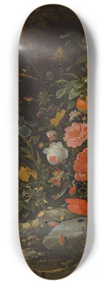 Abraham Mignon - Flowers and tiny creatures  Vanitas 8.25 inch art skate deck
