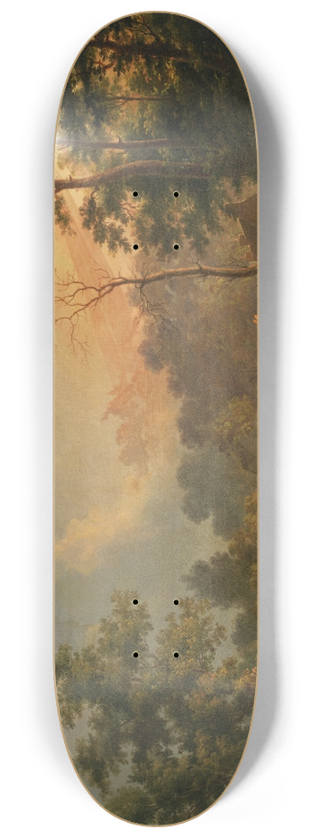 Abraham Pether - Sunset over a rural landscape 8.25 inch art skate deck