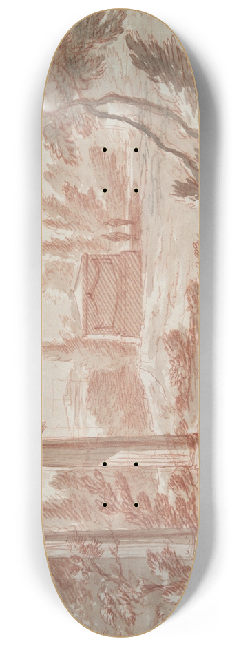 Abraham Rademaker - Landscape with tomb, ruins, andfigures 8.25 inch art skate deck