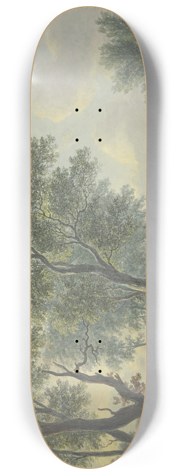 Abraham Teerlink - Links begegnet ein Schafhirte einem Milchmdchen, rechts in einem Kahn drei Fischer, und einer in Uniform hinter einem Weidenbaum 8.25 inch art skate deck