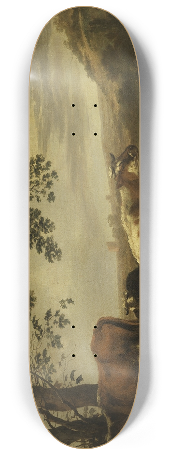 Abraham Van Calraet - Cattle on a River Bank Netherlands 8.25 inch art skate deck