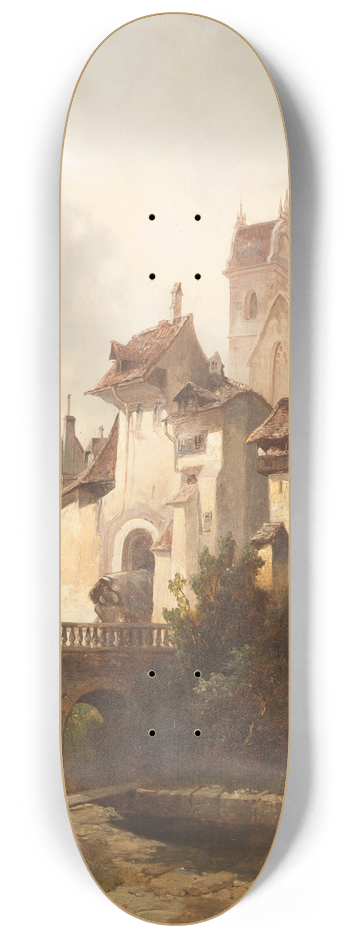 Adolf Gustav Thamm - Medieval town 8.25 inch art skate deck
