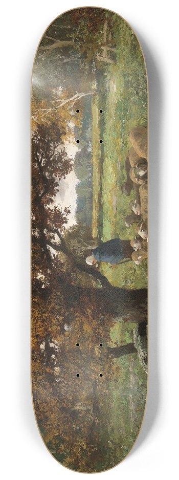 Adolf Kaufmann - A Shepherdess with a Flock of Sheep 8.25 inch art skate deck