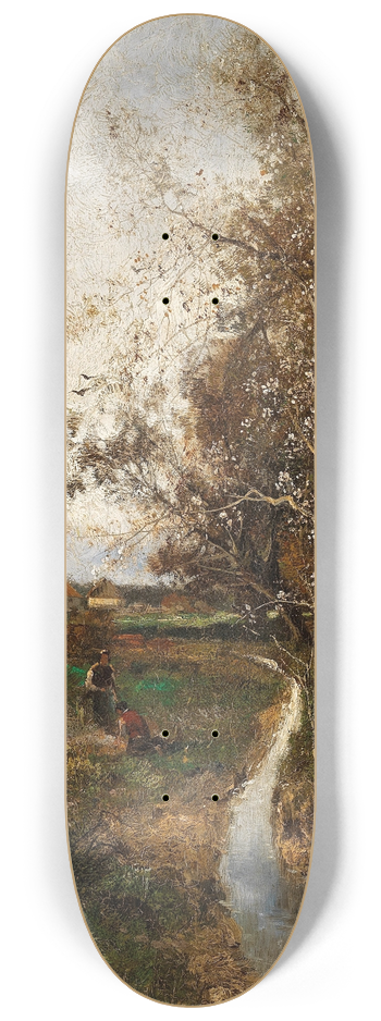 Adolf Kaufmann - A Springtime Landscape with a Creek 8.25 inch art skate deck
