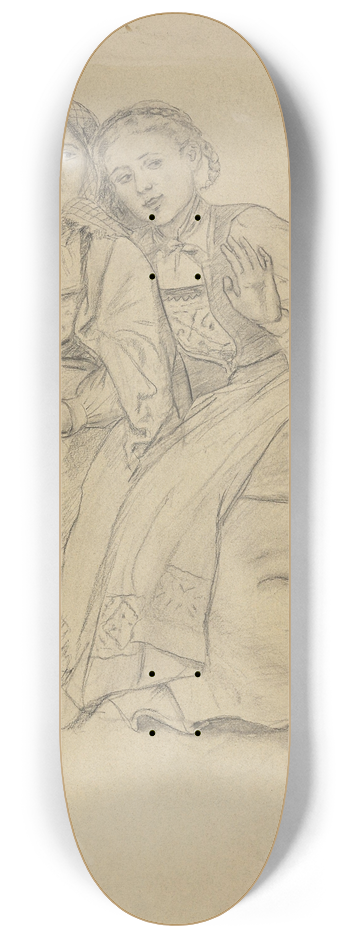 Adolph Tidemand - To sittende bunadskledde jenter 8.25 inch art skate deck
