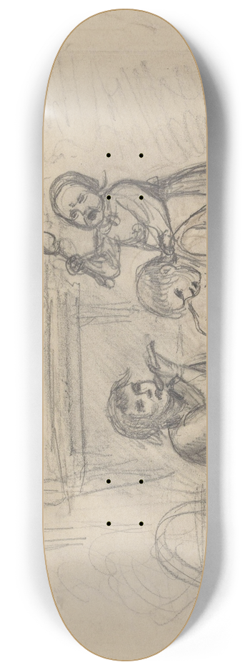 Adolph Tidemand - Tre barn rundt gryte 8.25 inch art skate deck
