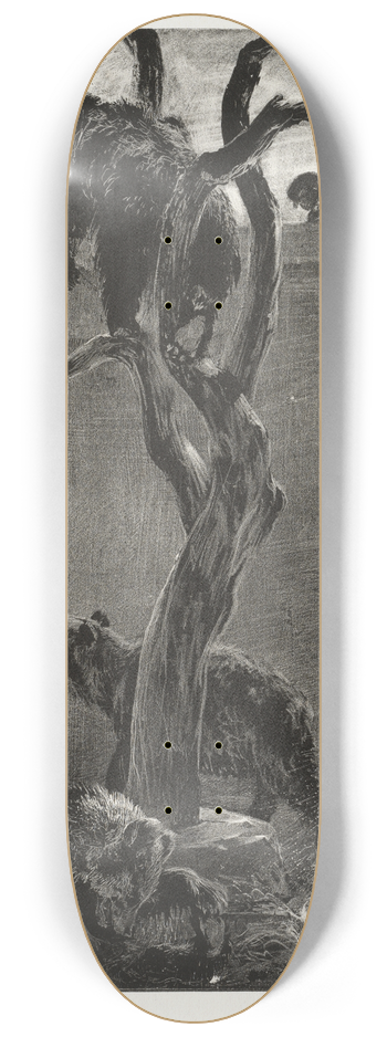 Adolph von Menzel - Essay on Stone with Brush and Scraper; The Bear Pit 8.25 inch art skate deck