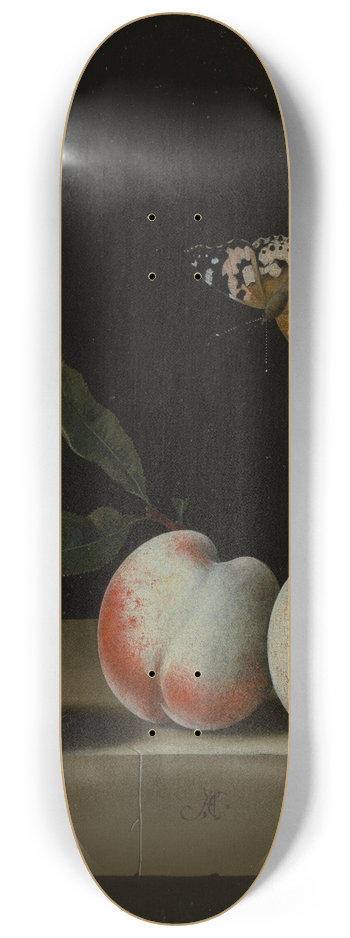 Adriaen Coorte - Drei Pfirsiche auf einem Steinsims mit einem Distelfalter 8.25 inch art skate deck