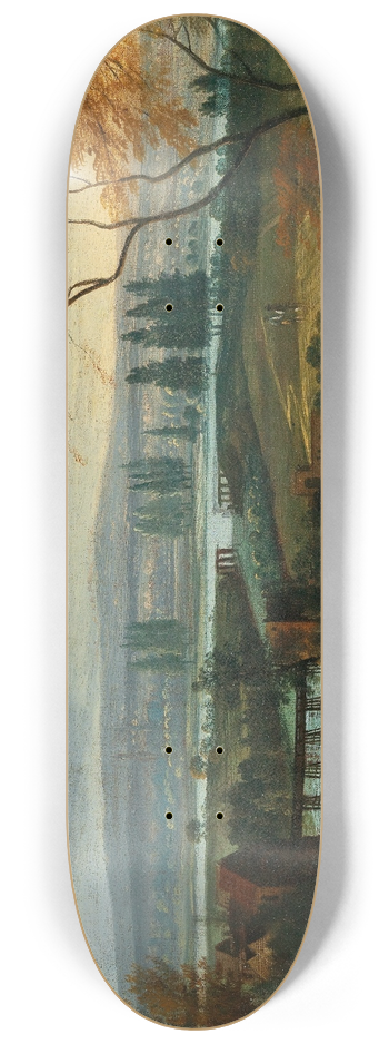 Adriaen van Stalbemt - An extensive hilly landscape with a river 8.25 inch art skate deck