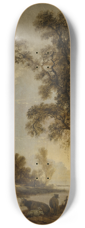 Aert van der Neer - River Bank with Cattle 8.25 inch art skate deck