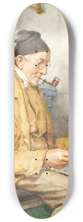 Albert Anker - Reading Farmer Sitting By The Tiled Stove 8.25 inch art skate deck