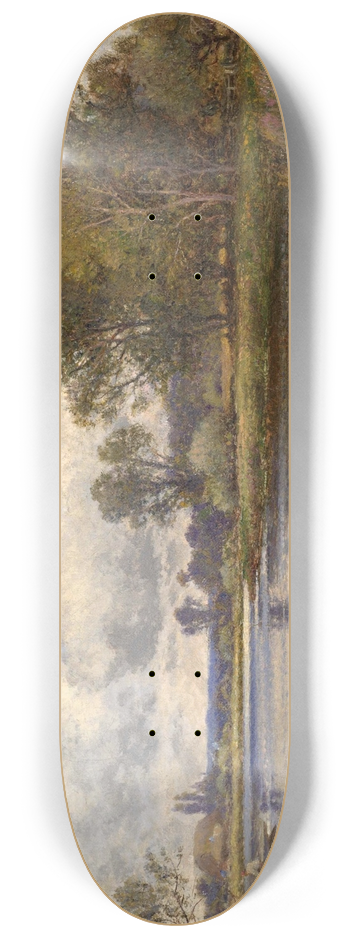 Alfred Augustus Glendening - River Scene with Swans 8.25 inch art skate deck