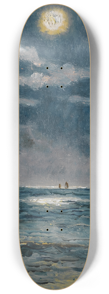 Alfred Stevens - A Calm Moonlit Marine Scene 8.25 inch art skate deck