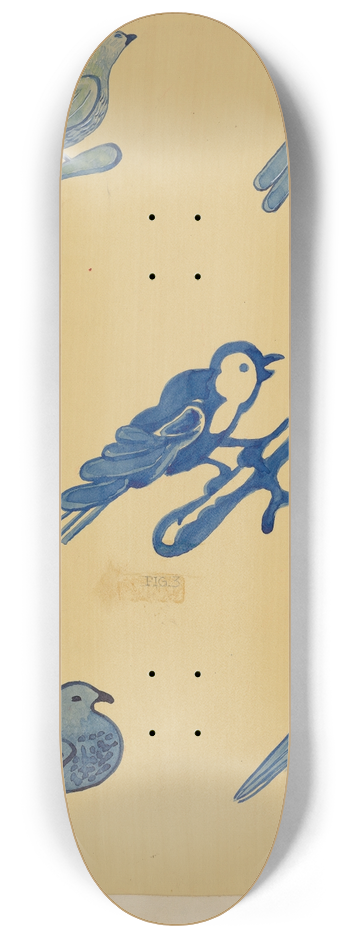 American 20th Century - Bird Decorations on Stoneware 8.25 inch art skate deck