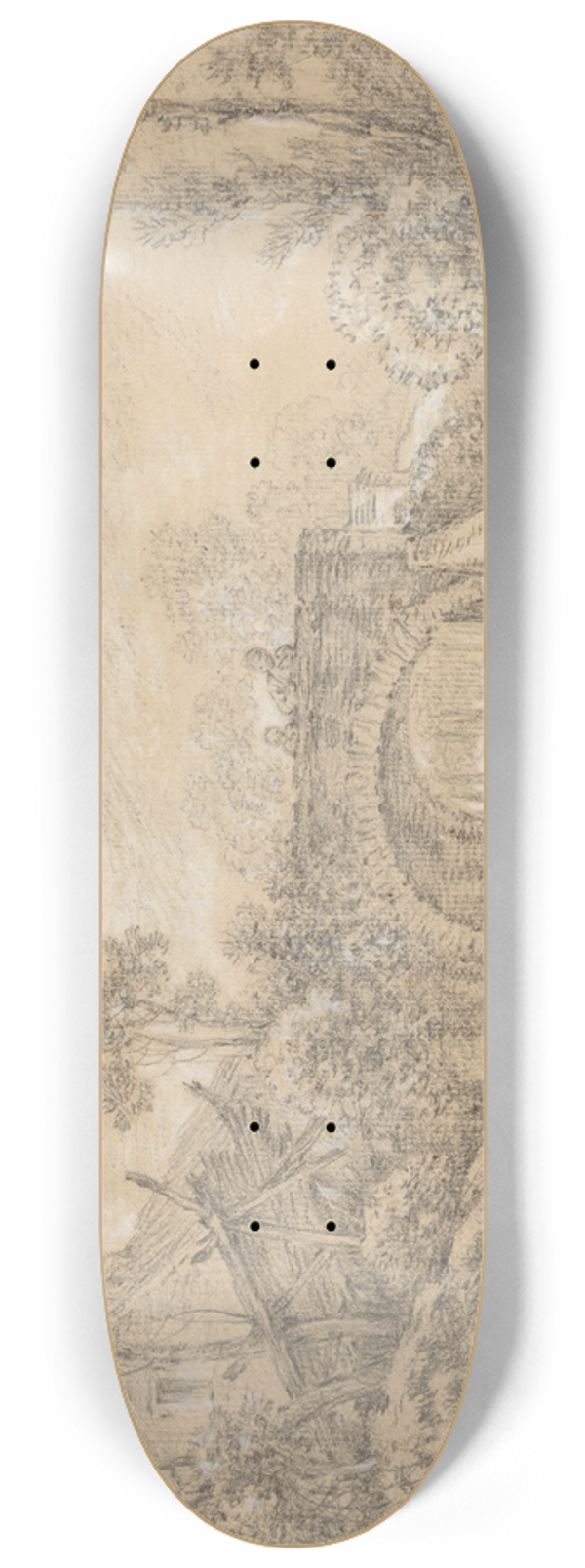 Franois Boucher - Landscape with a Rustic Bridge 8.25 inch art skate deck