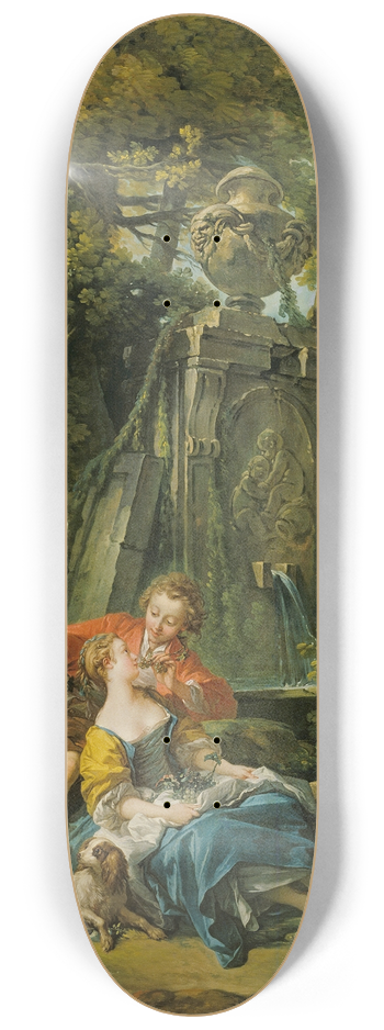 Franois Boucher - Pastoral with a Couple near a Fountain 8.25 inch art skate deck