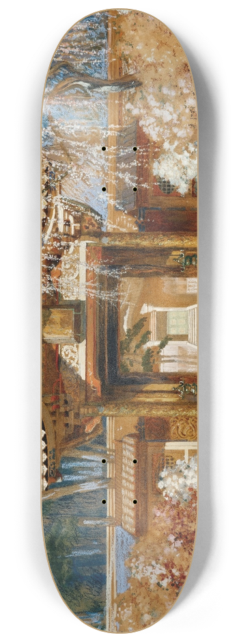 Anton Brioschi - Japanese temple and a blooming tree, stage design 8.25 inch art skate deck