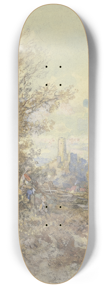 Anton Burger - Landschaft mit Buerin, Kind und der Ruine Eppstein 8.25 inch art skate deck