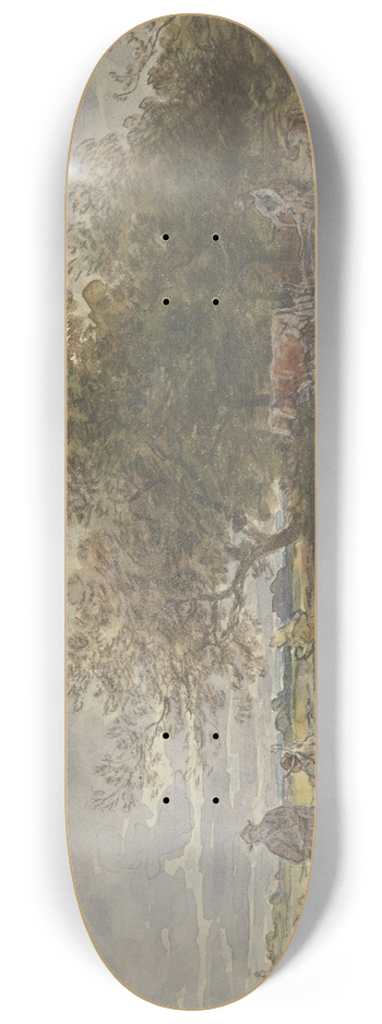 Anton Burger - Landschaft mit Jger und pflgendem Bauer 8.25 inch art skate deck