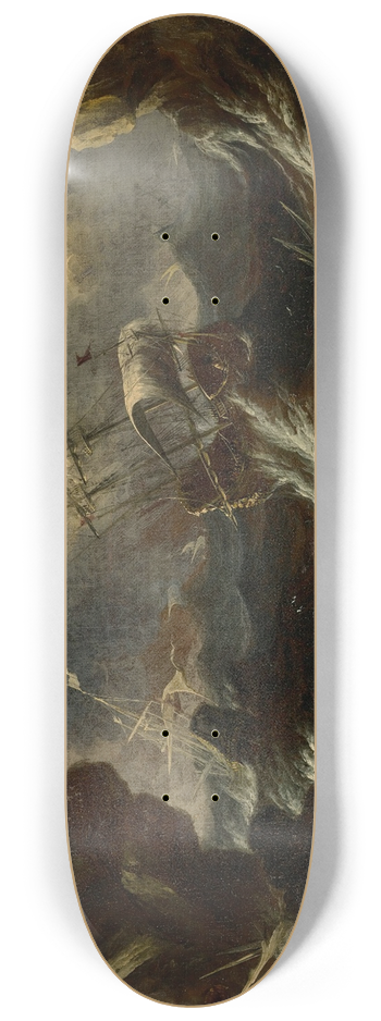 Antonio Marini - Frigates in a storm off a rocky coast 8.25 inch art skate deck