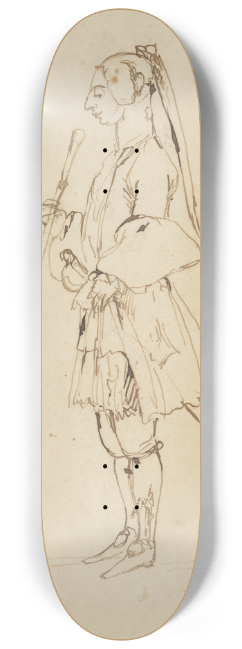 Anton Maria Zanetti the Elder - Man with a Long Pigtail and a Stick, Standing in Profile to the Left 8.25 inch art skate deck