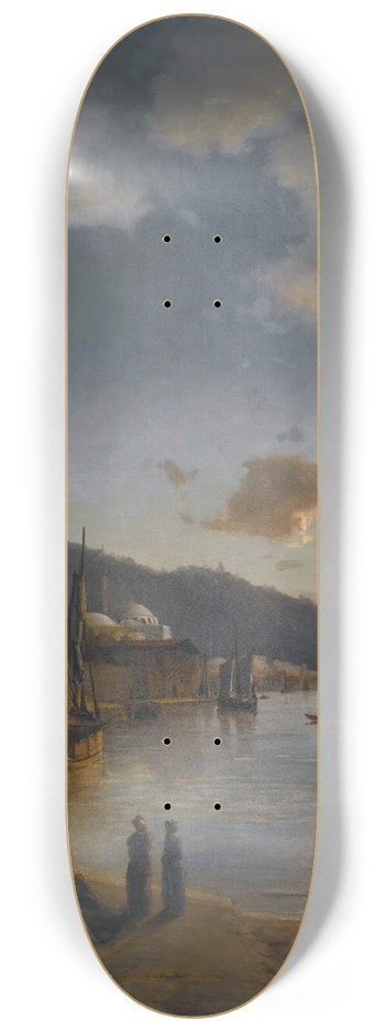 Anton Melbye - A Turkish Harbour By Moonlight 8.25 inch art skate deck