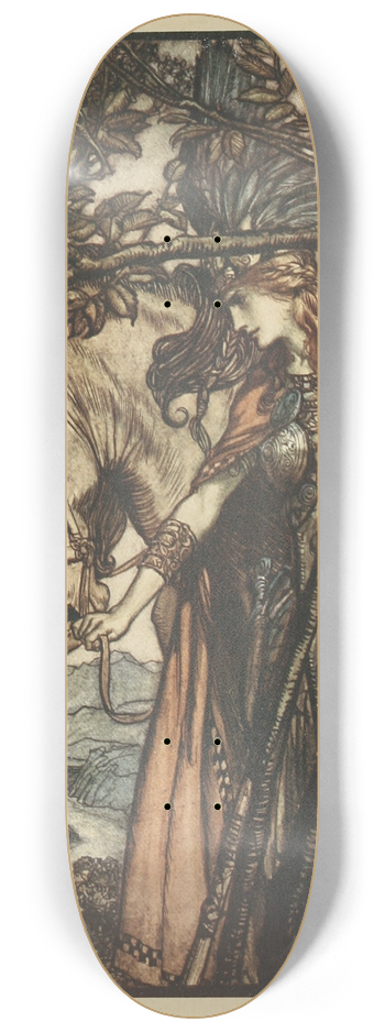 Arthur Rackham - Brunnhilde slowly and silently leads her horse down the path to the cave 8.25 inch art skate deck