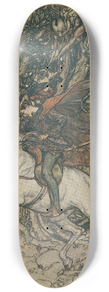 Arthur Rackham - He held up the gold piece, crying at each leap of his, False gold! false coin! false coin! 8.25 inch art skate deck