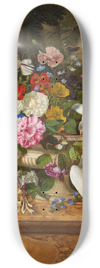 Franois Lepage - Flowers in a Vase with Two Doves 8.25 inch art skate deck