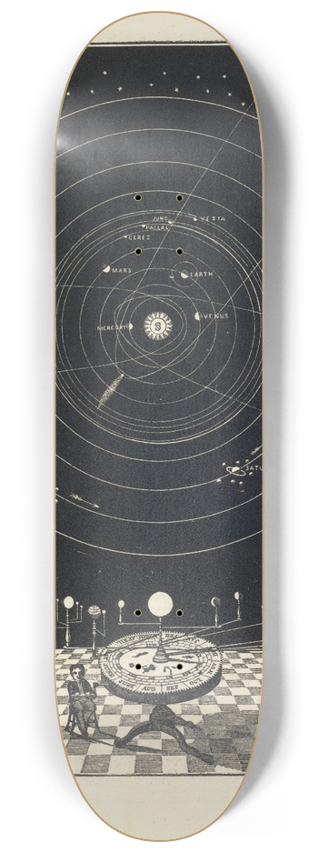 Asa Smith - Orrery, with a view of the Solar System in the back ground 8.25 inch art skate deck