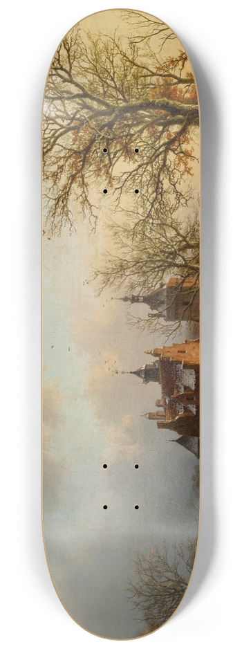 Barend Cornelis Koekkoek - Winter landscape with wood gatherers and skaters 8.25 inch art skate deck