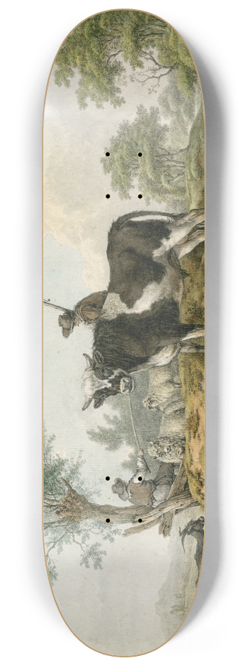 Barend Hendrik Thier - Boeren met jonge stier en ander vee langs waterkant 8.25 inch art skate deck