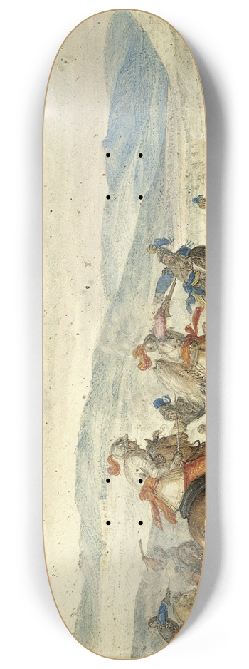 Bartholomus Dietterlin - Cavalry Skirmish Mountainous Landscape 8.25 inch art skate deck