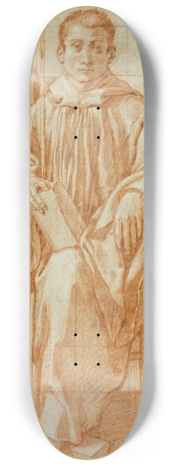 Bartolomeo Cesi - Seated Youth Wearing a Monks Habit; Study for Saint Benedict 8.25 inch art skate deck