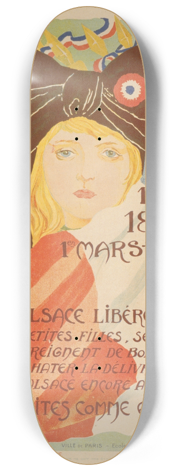Batrix Grognuz - 1er mars, 1871, 1er mars, 1918. 8.25 inch art skate deck