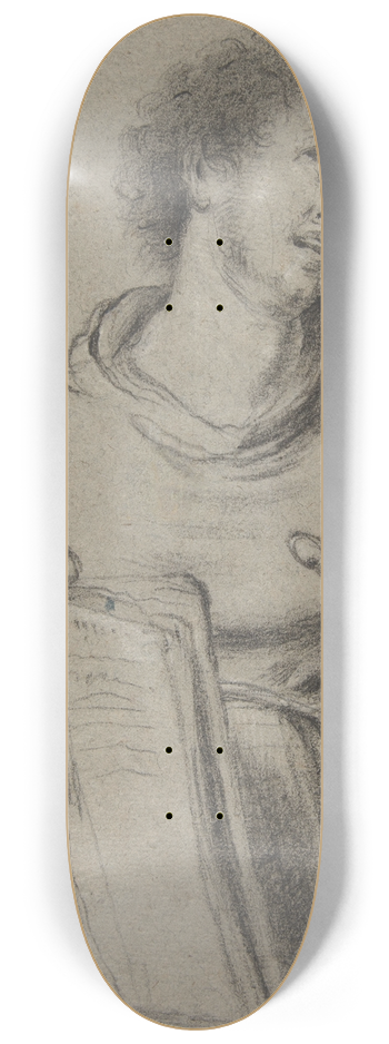 Bernardo Strozzi - Half-Length Study of a Monk Holding a Book and a Long Implement 8.25 inch art skate deck