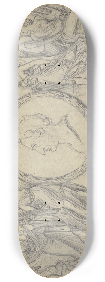 Bernhard von Neher the younger - Weibliche Genien halten ein Medaillon mit dem Bildnis Goethes 8.25 inch art skate deck
