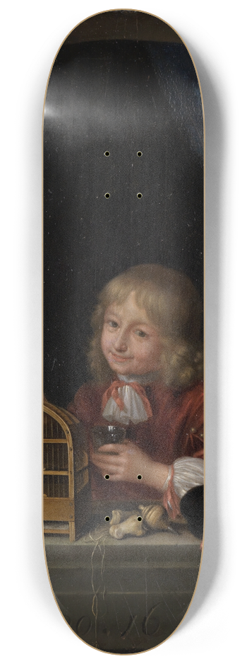 Frans van Mieris the Elder - Knabe mit Vogelkfig im Fenster 8.25 inch art skate deck
