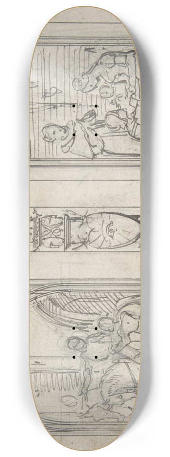 Carl Alexander von Heideloff - Studies for Two Book Illustrations 8.25 inch art skate deck