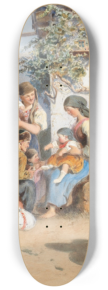 Carl Goebel the younger - A peasant family idyl 8.25 inch art skate deck