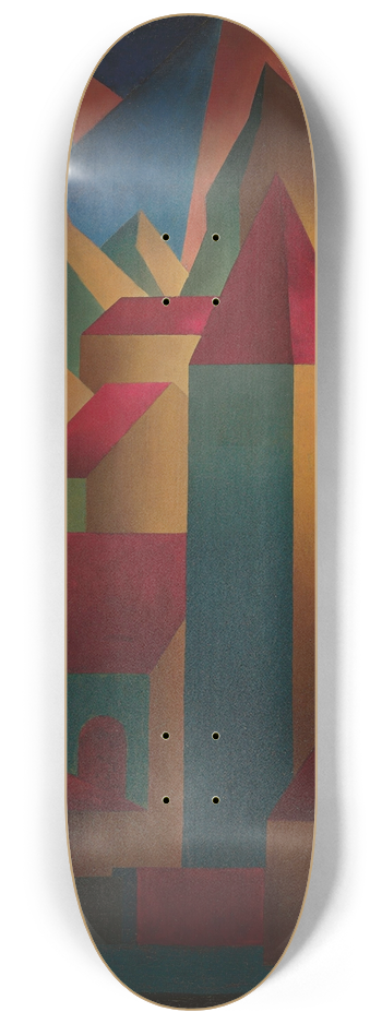 Carl Grossberg - Houses, tower and mountains 8.25 inch art skate deck