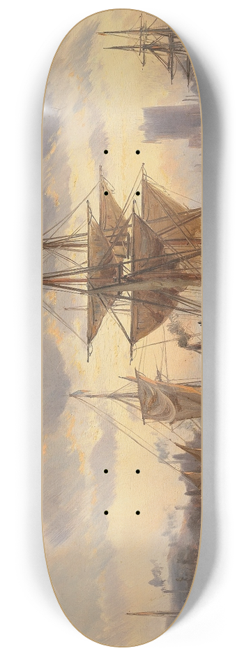 Carl Joseph Kuwasseg - Sailing Ships in a Harbour 8.25 inch art skate deck