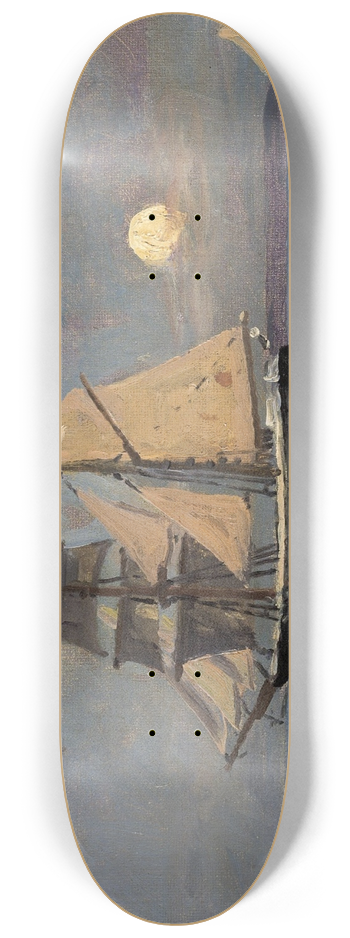 Carl Locher - Night atmosphere at see. Full moon 8.25 inch art skate deck