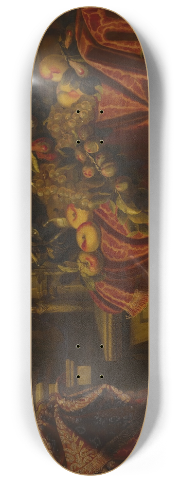 Carlo Manieri - Still lifeof fruit set on a ledge draped with brocade 8.25 inch art skate deck