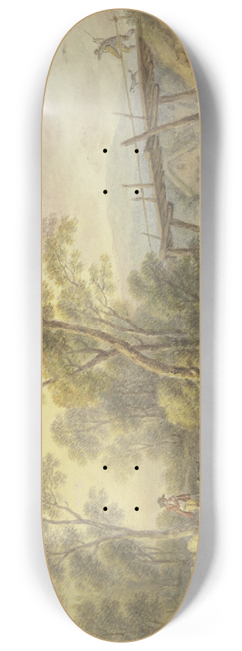 Carl Philipp Schallhas - Landschaft mit einem Bach, ber den eine hlzerne Brcke fhrt 8.25 inch art skate deck