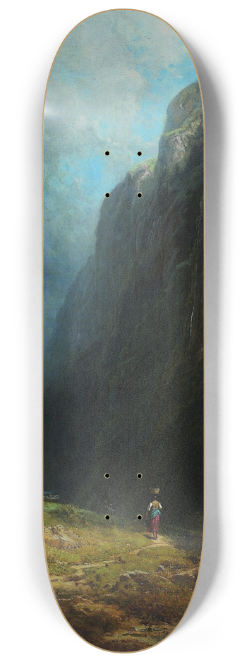 Carl Spitzweg - In the Alpine High Valley (Landscape with Mt. Wendelstein) 8.25 inch art skate deck