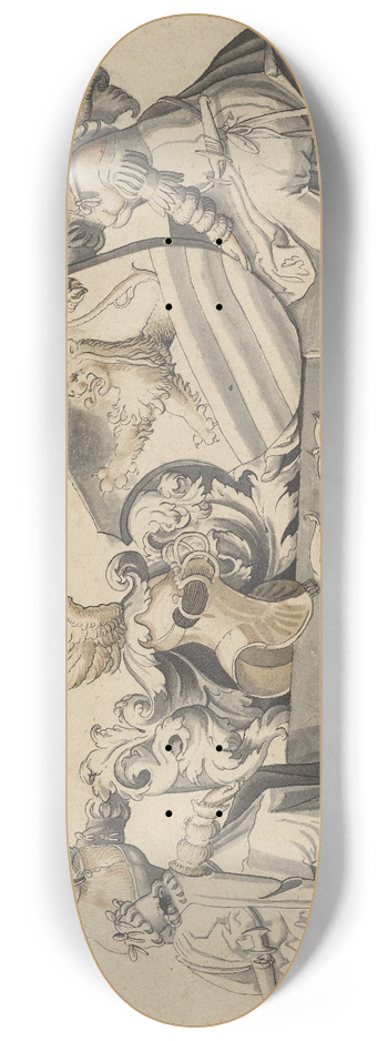 Carl Von Aegeri - Zwei sitzende Damen mit Wappen 8.25 inch art skate deck