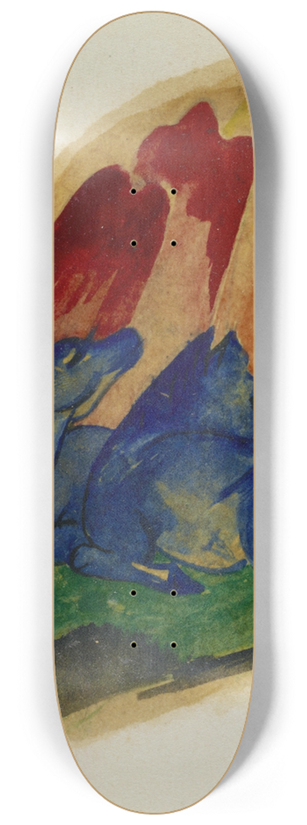 Franz Marc - Two blue horses in front of a red rock 8.25 inch art skate deck