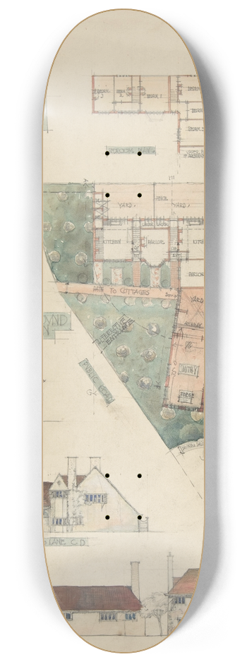 Charles Edward Mallows - Design for a Smithy and Two Cottages 8.25 inch art skate deck